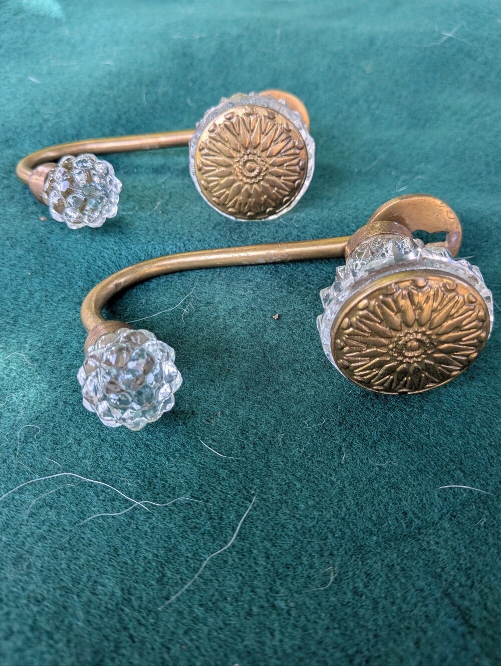 Vintage Crystal And Brass Hooks